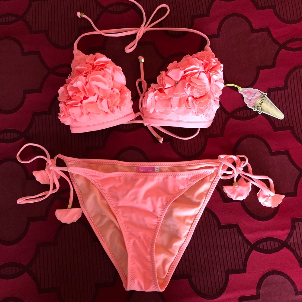River Island peach bikini w/ flower detail